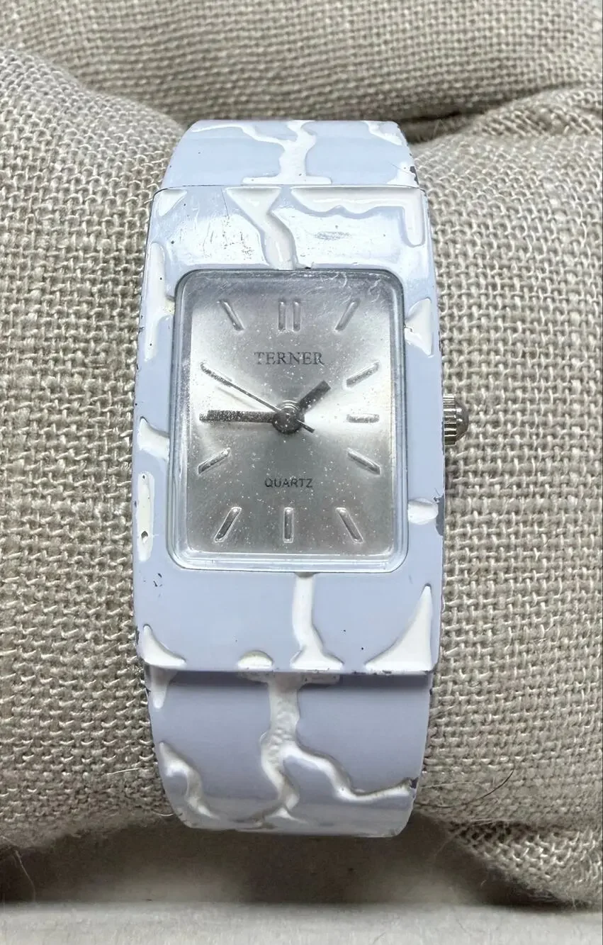 Terner Periwinkle Marbled Cuff Watch New Battery Silver Tone Quartz